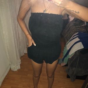 Strapless terry cloth romper